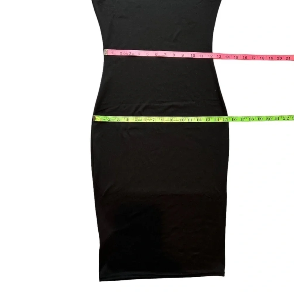 Black turtleneck dress fitted bodycon knee length stretch dress long sleeve SZ S - Picture 7 of 9